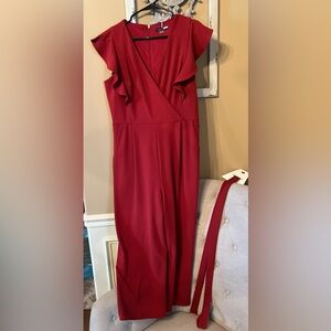 Red Tommy Hilfiger Jumpsuit with Flare cap sleeves and belt